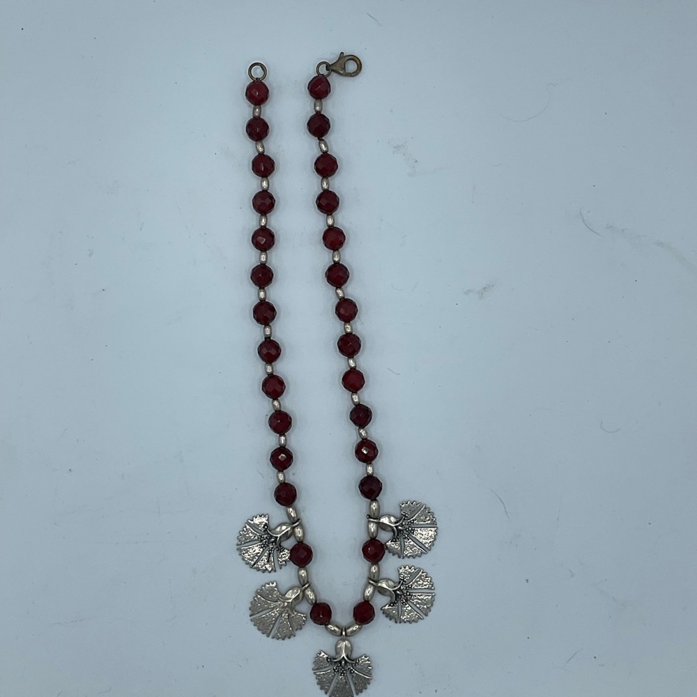 “VINTAGE GINGKO LEAF NECKLACE” Silver with Brown Faceted “Jet”  Beads. - Picture 8 of 15